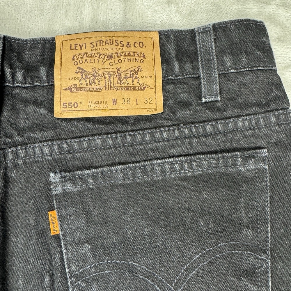 Vtg 90s Levi's 550 Black Orange Tab Jeans USA 38x32 (36x32) Grunge Tapered Fit